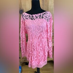 XL Pink Lace material One Piece Evening Romper